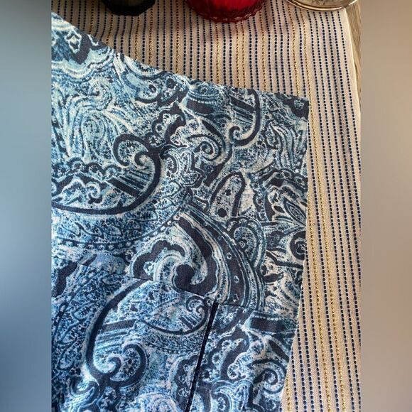 J. Jill Love Linen Dress Women Sz Large Petite Indigo Blue Paisley Waves A-line - Picture 9 of 11